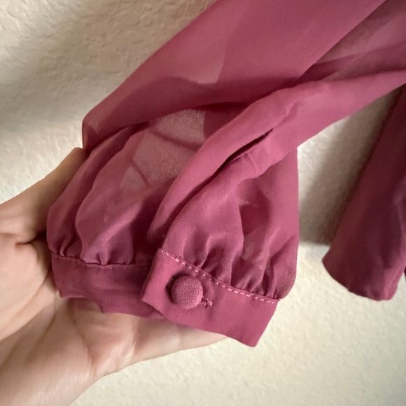 Torrid Peplum Crepe Mesh Inset Long Sleeve Blouse Sz 0X 12 L Rose Pink - Picture 6 of 10